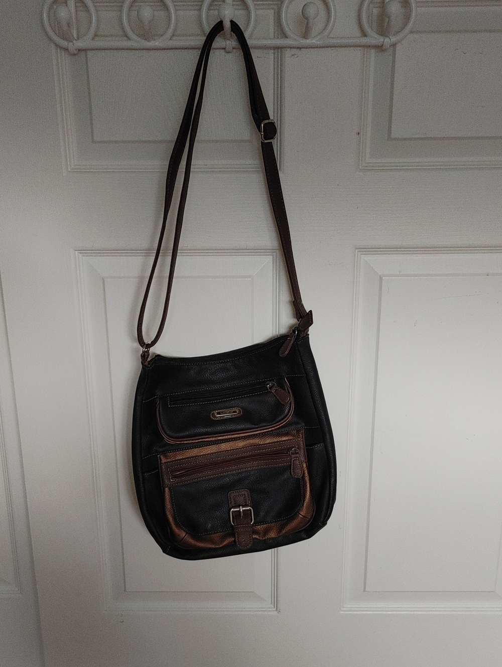 Black and Brown Two-Tone Leather Shoulder Bag - Crossbody Style